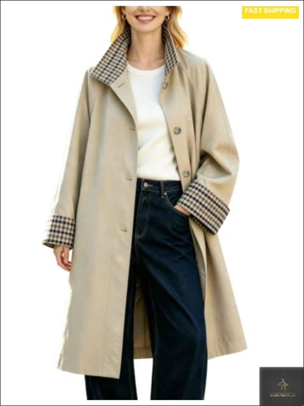 LTSCNRM Womens Long Trench Coat Plaid Jacket